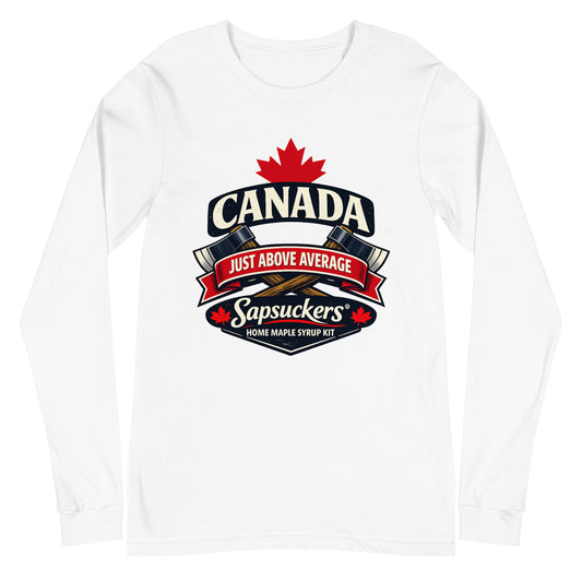Just Above Average Long Sleeve — White | Sapsuckers® Unisex Long Sleeve