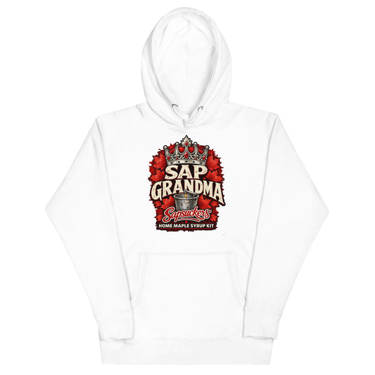 Sap Grandma hoodie in White, Sap Family design by Sapsuckers™