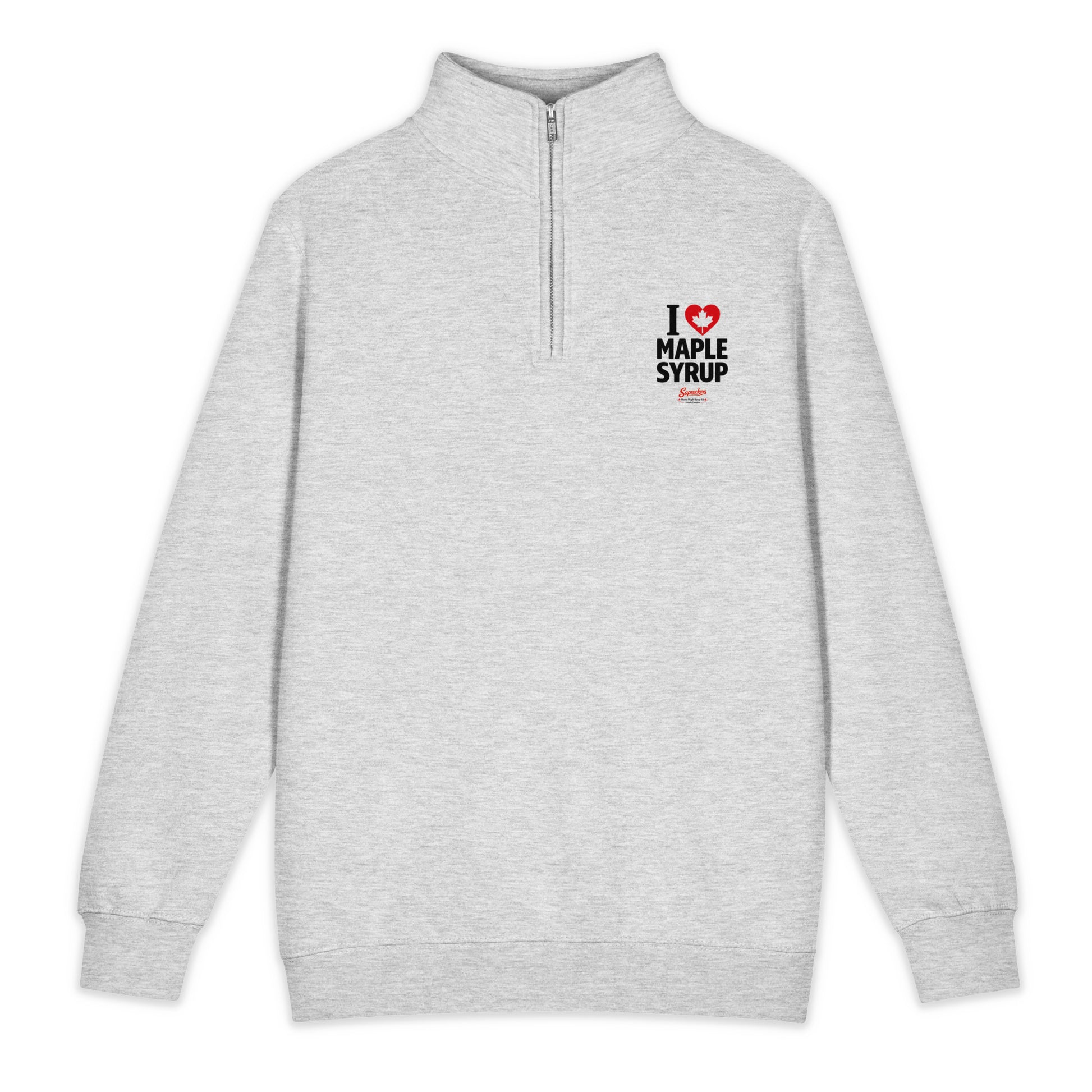I Heart Maple Syrup Quarter-Zip Sweatshirt — front view — Sapsuckers® Canadian hoodie
