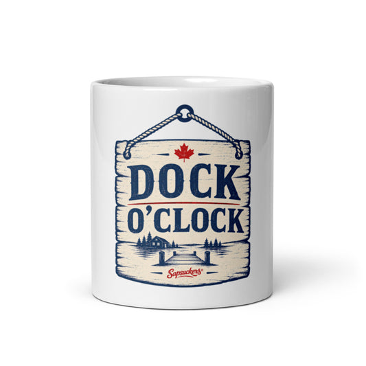 Dock O'Clock White Glossy Mug — front view — Sapsuckers® Canadian ceramic mug