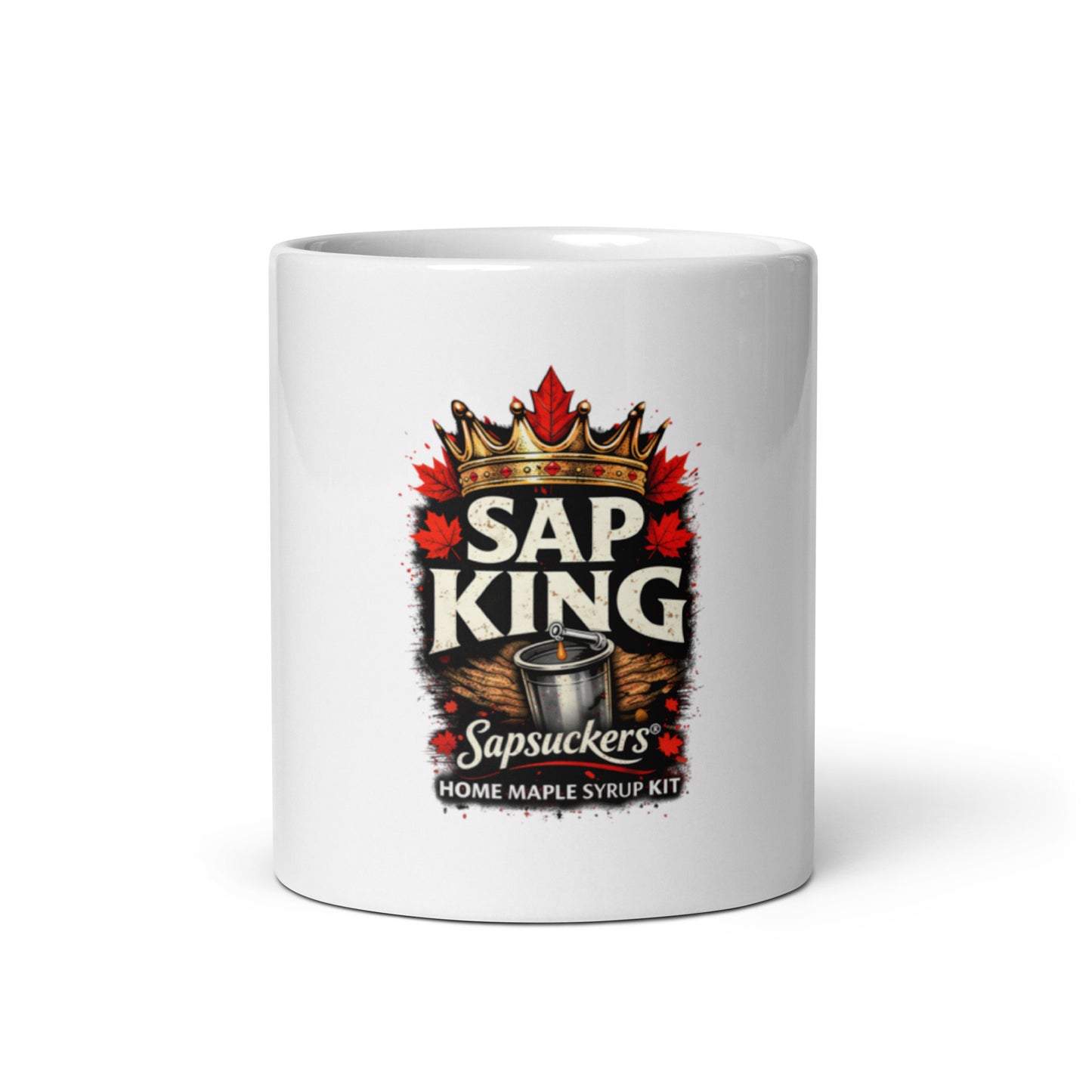 Sap King White Glossy Mug — front view — Sapsuckers® Canadian ceramic mug