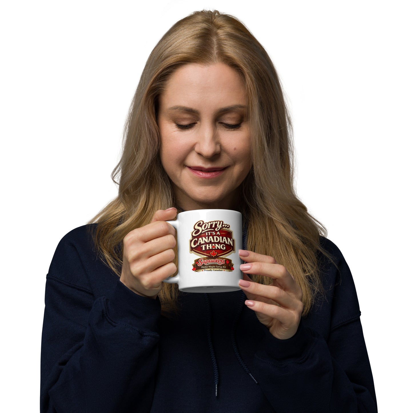 Sorry, It's a Canadian Thing Mug — front view — Sapsuckers® Canadian ceramic mug