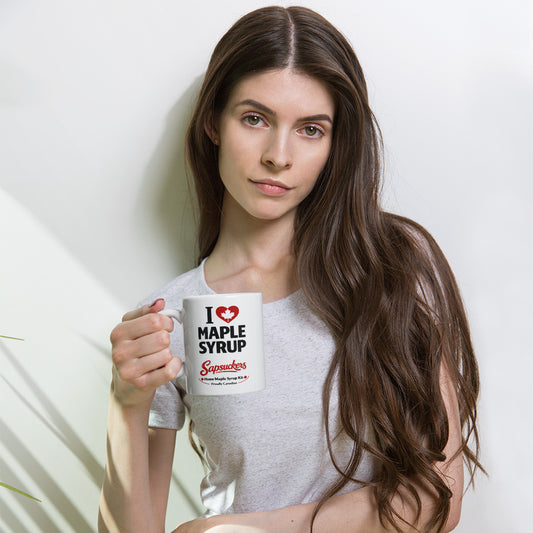 I Heart Maple Syrup Mug — front view — Sapsuckers® Canadian ceramic mug