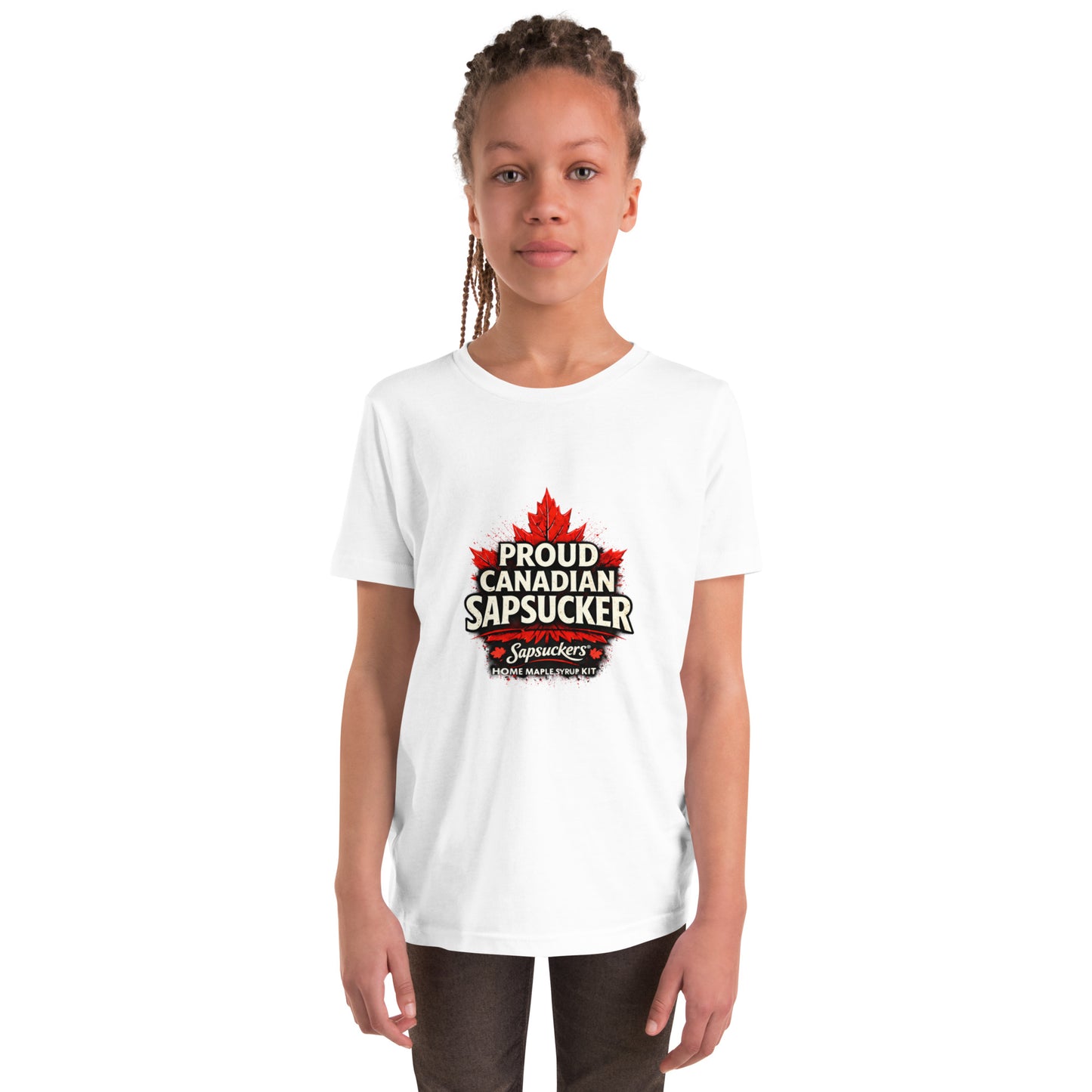 Proud Canadian Sapsucker Kids Tee — front view — Sapsuckers® Canadian tee